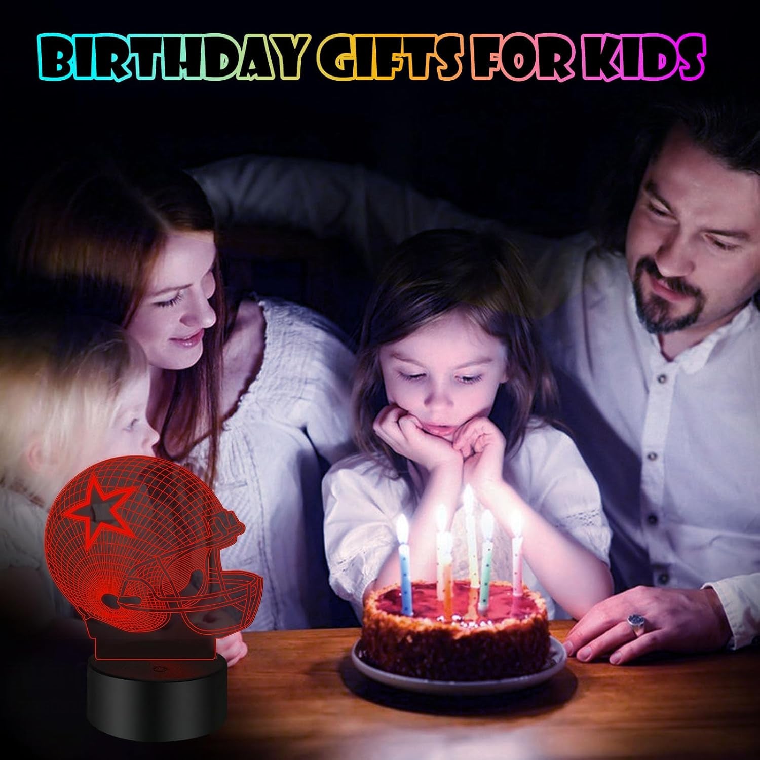 3D Illusion Night Light Desk Lamp, 7 Colors Auto Gradual Changing USB Powered LED Lights with Touch Switch for Kids Gifts Home Decoration (Baseball Helmet)